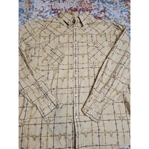 Cowboy Hardware Pearl Snap Shirt Size XXL Brown Skull Barbed Wire Western Rodeo
